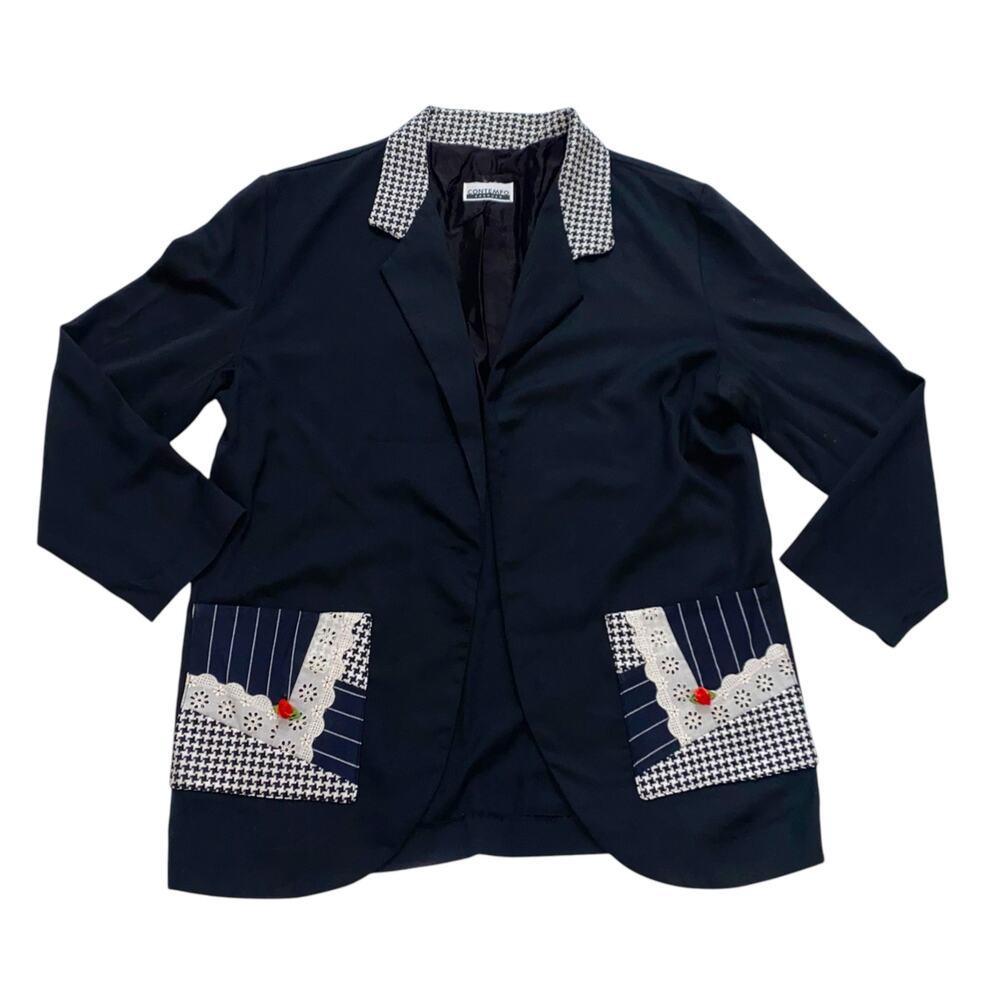 Women's Vintage 90s Y2K Contempo Casuals Patch Jacket Black Clueless Blazer